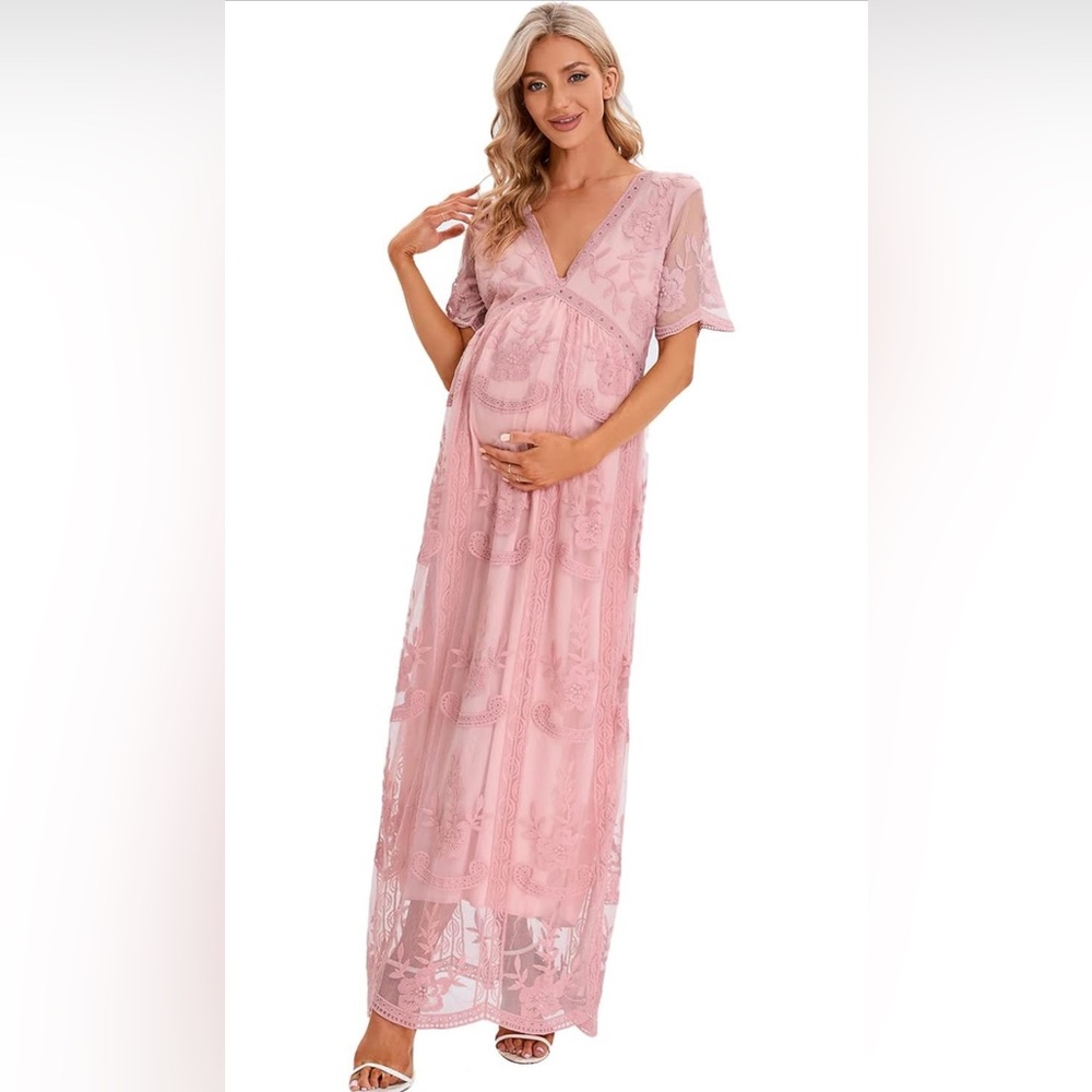 ZIUMUDY Maternity floral lace v-neck short sleeve! Pink. Never worn